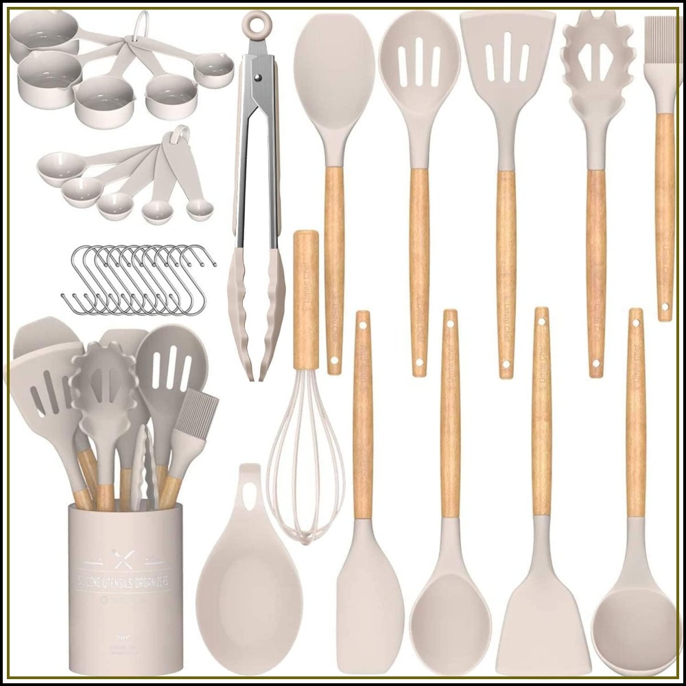 Kitchen Utensil Holder - 33-Piece Non-Stick Silicone Kitchen Utensils Set