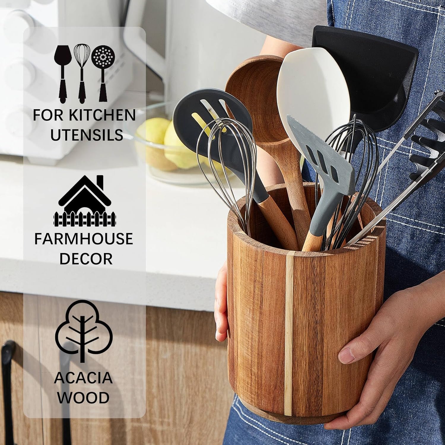 Acacia Wood Utensil Holder, 36 – обзор и цена Kitchen Utensil Holder