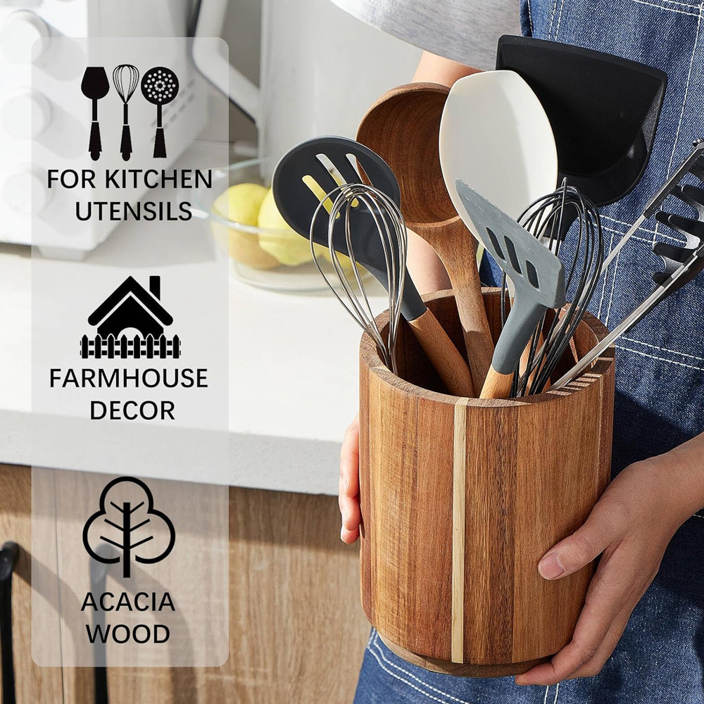 Acacia Wood Utensil Holder for – обзор и цена Kitchen Utensil Holder