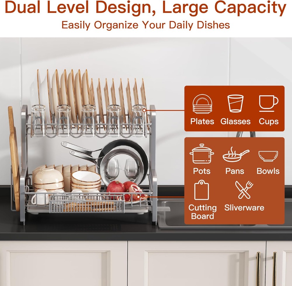 2 Tier Dish Drying Rack for Ki – обзор и цена Kitchen Utensil Holder